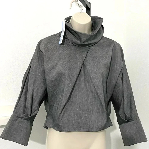 New Tish Cox Linen Blend Crop Blouse Top - Picture 3 of 14